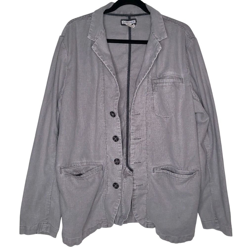 Carbon2Cobalt Men's Gray Solid Button Pockets Relaxed Linen Blend Blazer L